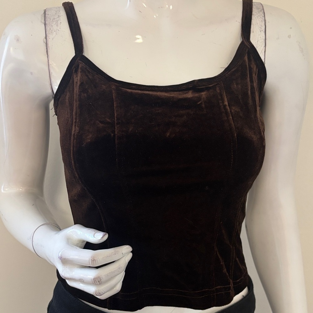 Vintage 90s Y2K Mapcy USA Chocolate Brown Velvet Corset Style Tank Top Vamp